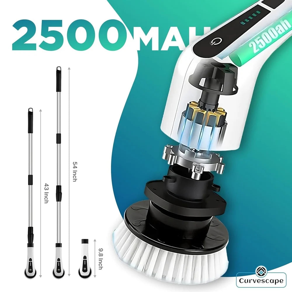 VelAura™ PowerScrub Pro – Electric Spin Scrubber with Extendable Handle | 9 Brush Heads | USB Rechargeable