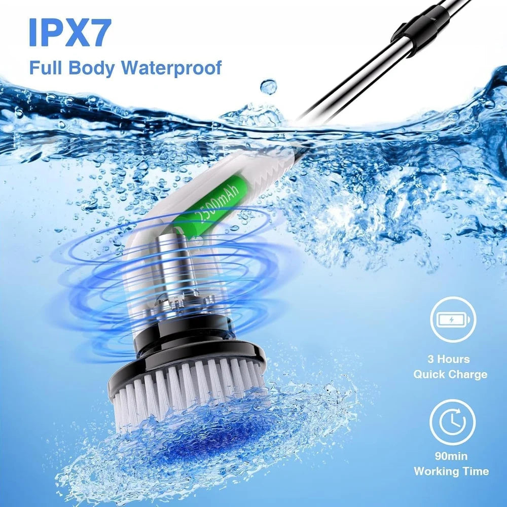 VelAura™ PowerScrub Pro – Electric Spin Scrubber with Extendable Handle | 9 Brush Heads | USB Rechargeable