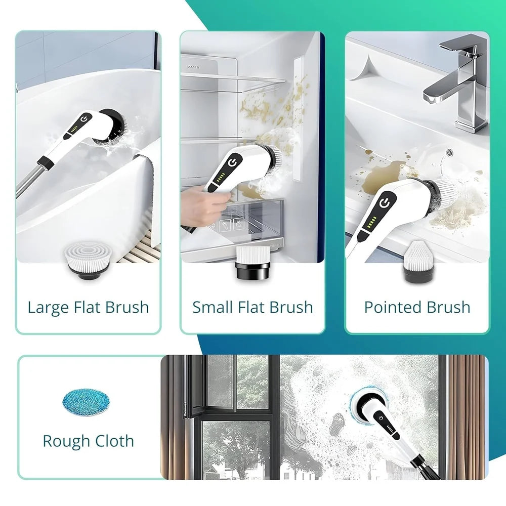 VelAura™ PowerScrub Pro – Electric Spin Scrubber with Extendable Handle | 9 Brush Heads | USB Rechargeable