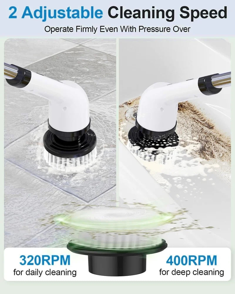VelAura™ PowerScrub Pro – Electric Spin Scrubber with Extendable Handle | 9 Brush Heads | USB Rechargeable